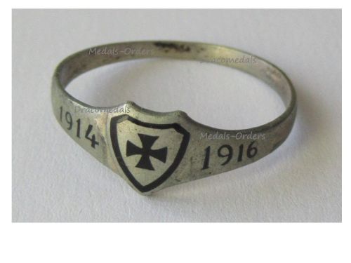 Germany WWI Silver Patriotic Ring, Iron Cross Shield, 1914 1916 Marked 800