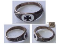 Germany WWI Patriotic Ring with the Iron Cross EK1 1914 with Oak Leaves in Silver