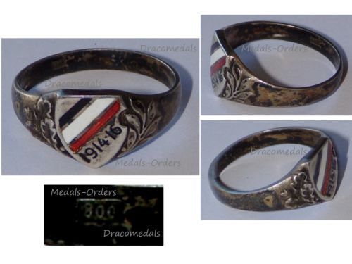 Germany WWI Patriotic Ring with the German Imperial Flag Colors and Oak Leaves 1914 1916 in Silver 800
