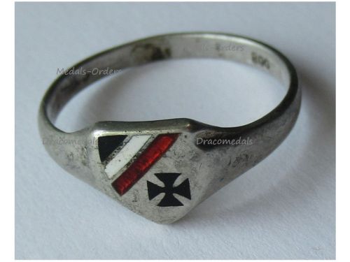 Germany WWI Patriotic Ring with the Iron Cross EK1 and the German Imperial Flag Colors in Silver 800 